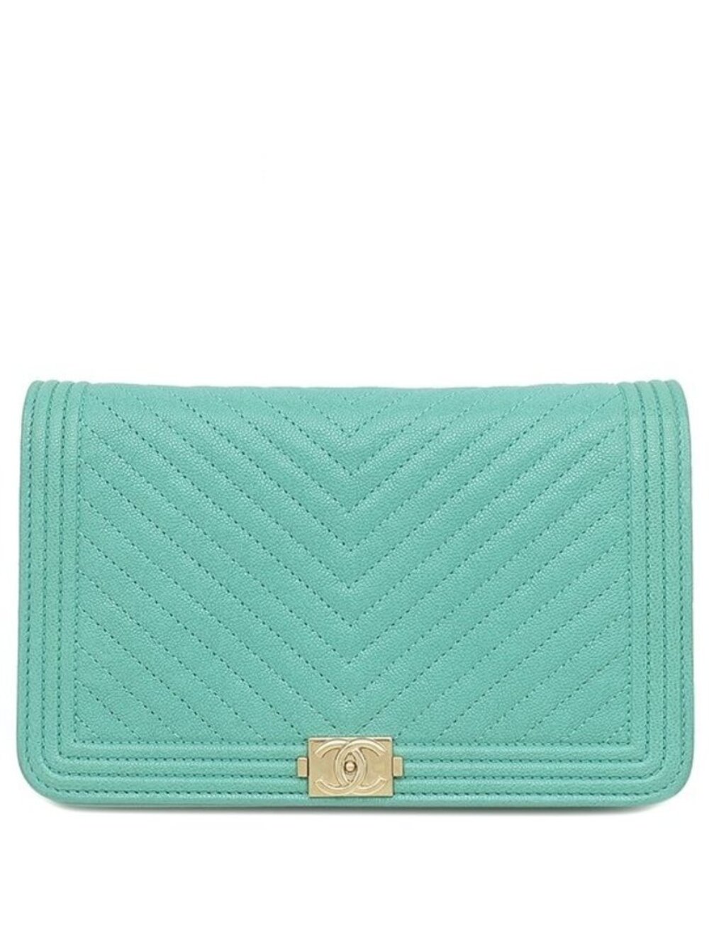Chanel Chain Wallet Boy Caviar Leather Turquoise Gold 27 Shoulder Bag